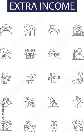 Extra income line vector icons and signs. Earnings, Gains, Profits, Revenues, Incentives, Dividends, Remuneration, Salaries outline vector illustration set