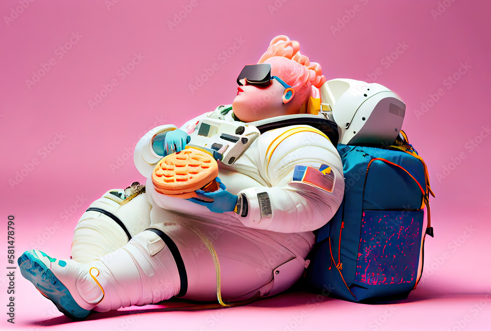 Fat Woman Astronaut Eating Waffle Ai Generated fat-woman-astronaut-eating-waffle-ai-generated