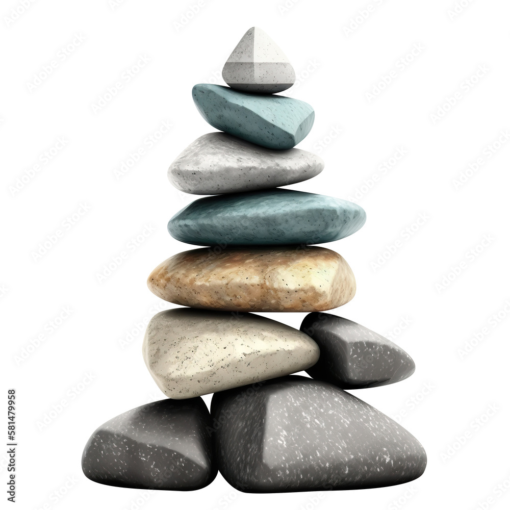 Pyramid of sea stones cut out. Based on Generative AI Pyramid of sea stones cut out. Based on Generative AI