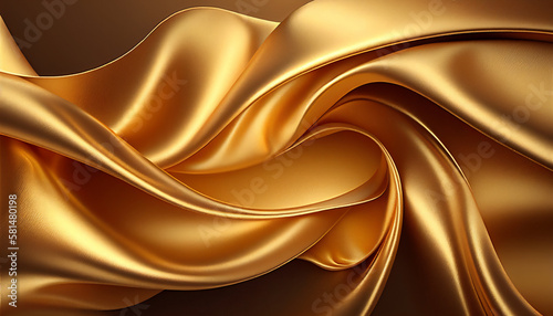 Gold silk fabric satin background with a soft luxury smooth textile texture, computer Generative AI stock illustration image 