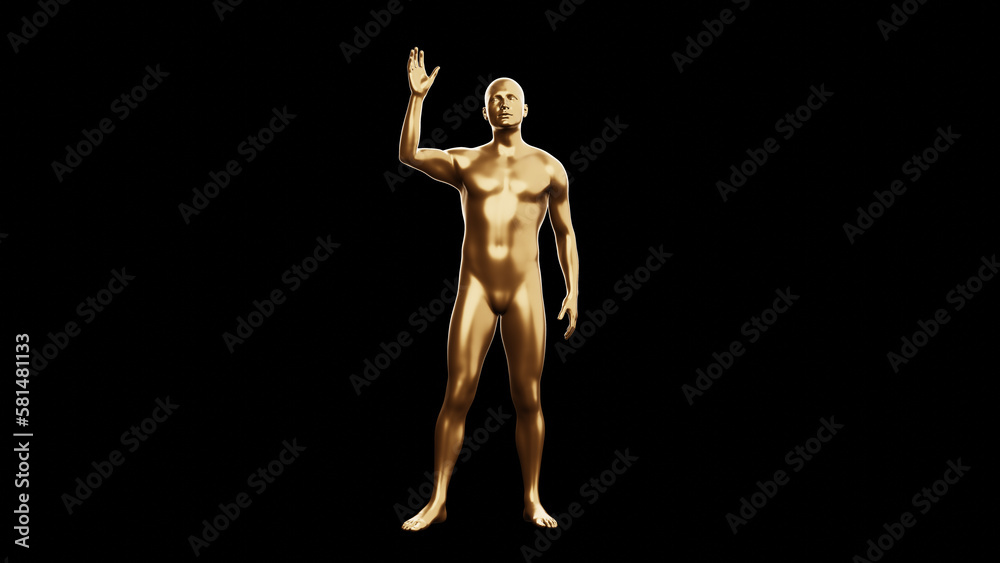 Beautiful young metallic gold man posing, isolated on black background. 3d illustration (rendering). Golden mannequin, android. Beautiful young metallic gold man posing, isolated on black background. 3d illustration (rendering). Golden mannequin, android.