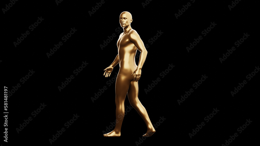 Beautiful young metallic gold man posing, isolated on black background. 3d illustration (rendering). Golden mannequin, android. Beautiful young metallic gold man posing, isolated on black background. 3d illustration (rendering). Golden mannequin, android.