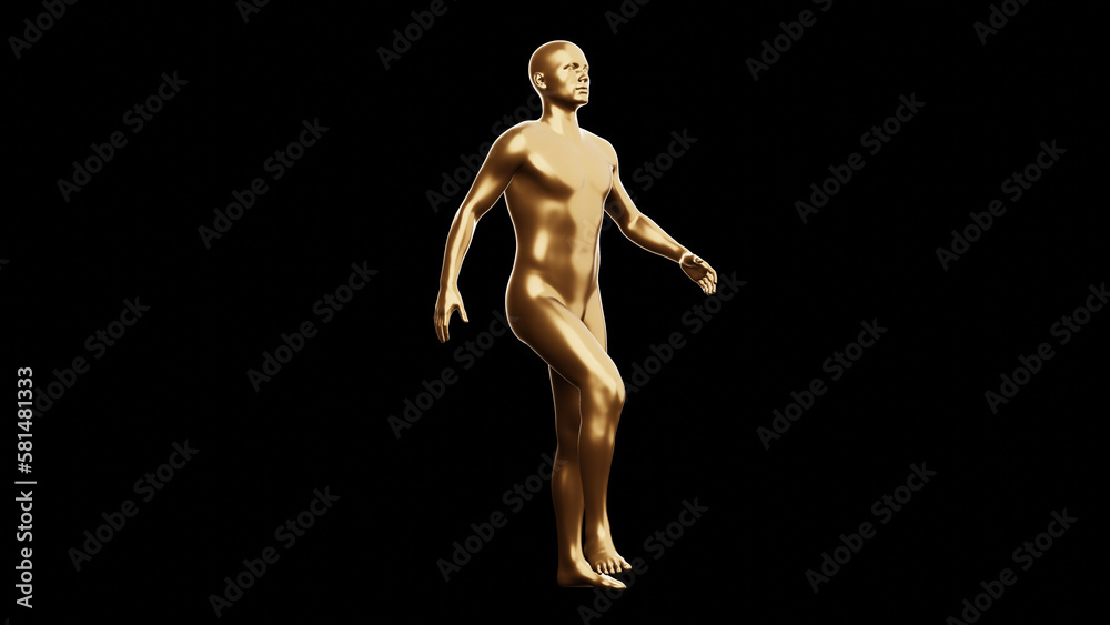 Beautiful young metallic gold man posing, isolated on black background. 3d illustration (rendering). Golden mannequin, android. Beautiful young metallic gold man posing, isolated on black background. 3d illustration (rendering). Golden mannequin, android.