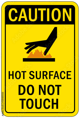 Hot warning sign and labels hot surface, do not touch