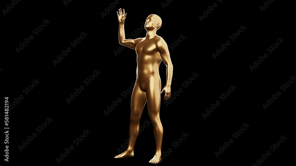 Beautiful young metallic gold man posing, isolated on black background. 3d illustration (rendering). Golden mannequin, android. Beautiful young metallic gold man posing, isolated on black background. 3d illustration (rendering). Golden mannequin, android.