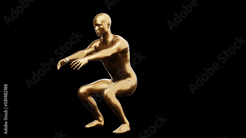Beautiful young metallic gold man posing, isolated on black background. 3d illustration (rendering). Golden mannequin, android. © Mihai Zaharia