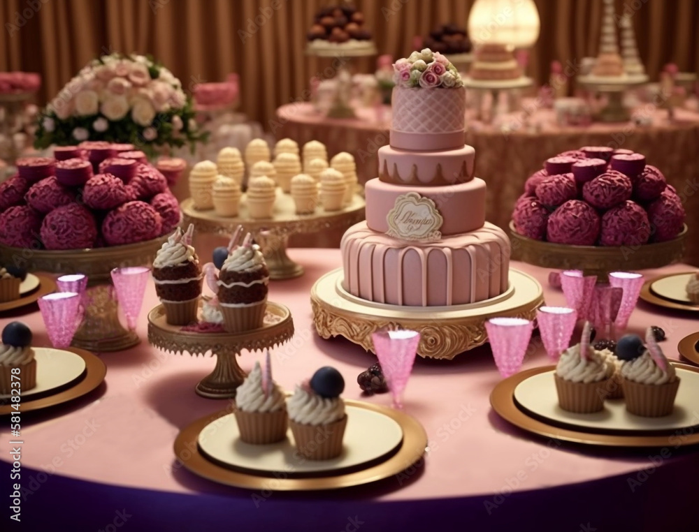 Table setting for a celebration party. Birthday, wedding, stylized, AI generated