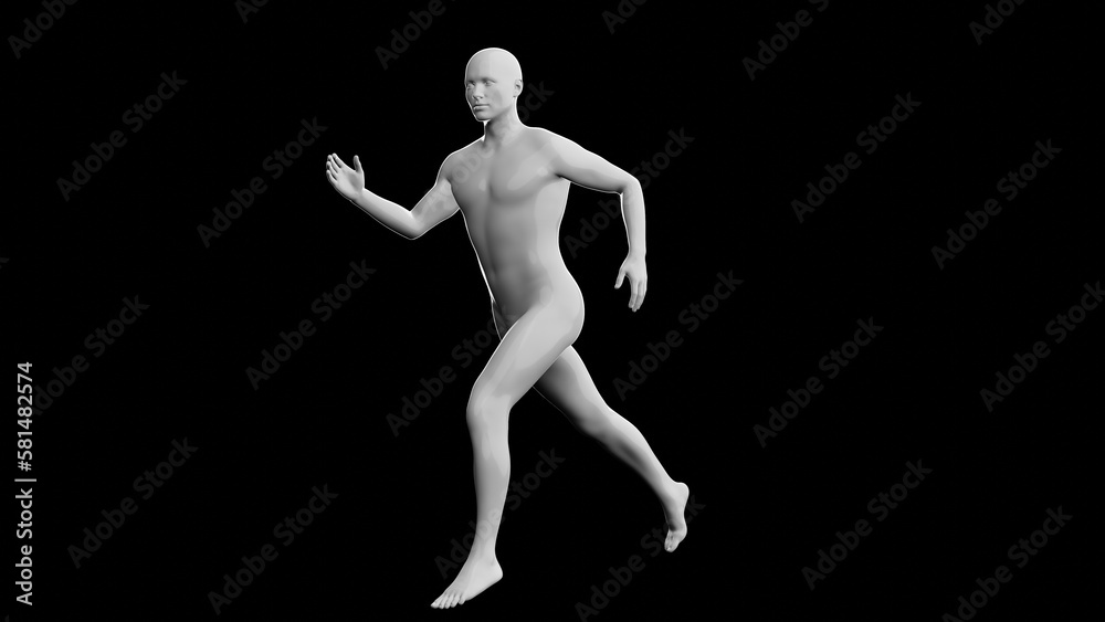 Beautiful young man posing, isolated on black background. 3d illustration (rendering). Plastic shiny mannequin, android, robot.