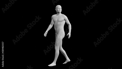 Beautiful young man posing  isolated on black background. 3d illustration  rendering . Plastic shiny mannequin  android  robot.
