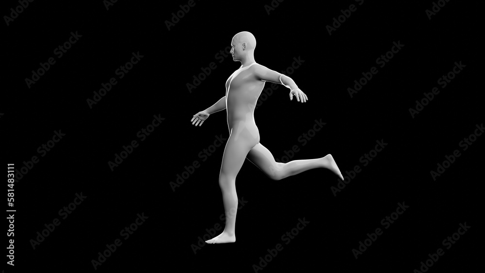 Beautiful young man posing, isolated on black background. 3d illustration (rendering). Plastic shiny mannequin, android, robot.