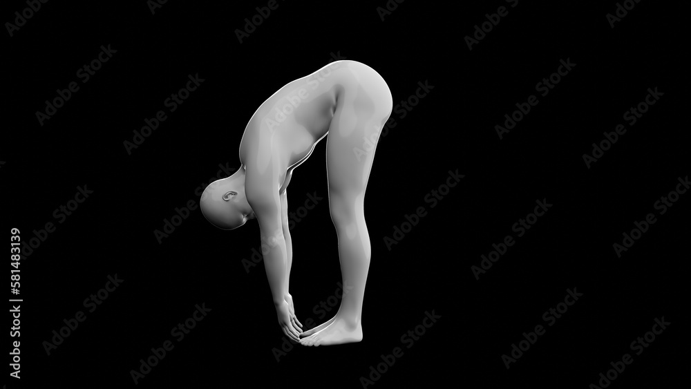 Naklejka premium Beautiful young man posing, isolated on black background. 3d illustration (rendering). Plastic shiny mannequin, android, robot.