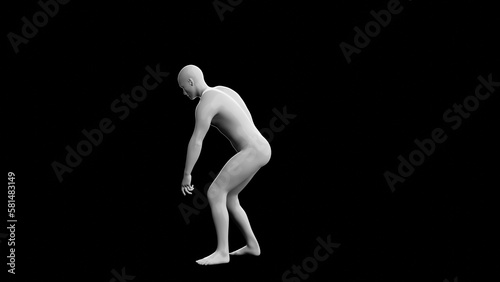 Beautiful young man posing, isolated on black background. 3d illustration (rendering). Plastic shiny mannequin, android, robot.