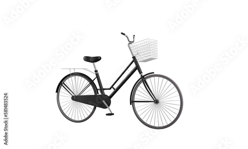 Cartoon black bicycle for woman 3D png element classic style color isolated on white background with clipping path. 3D render illustration design