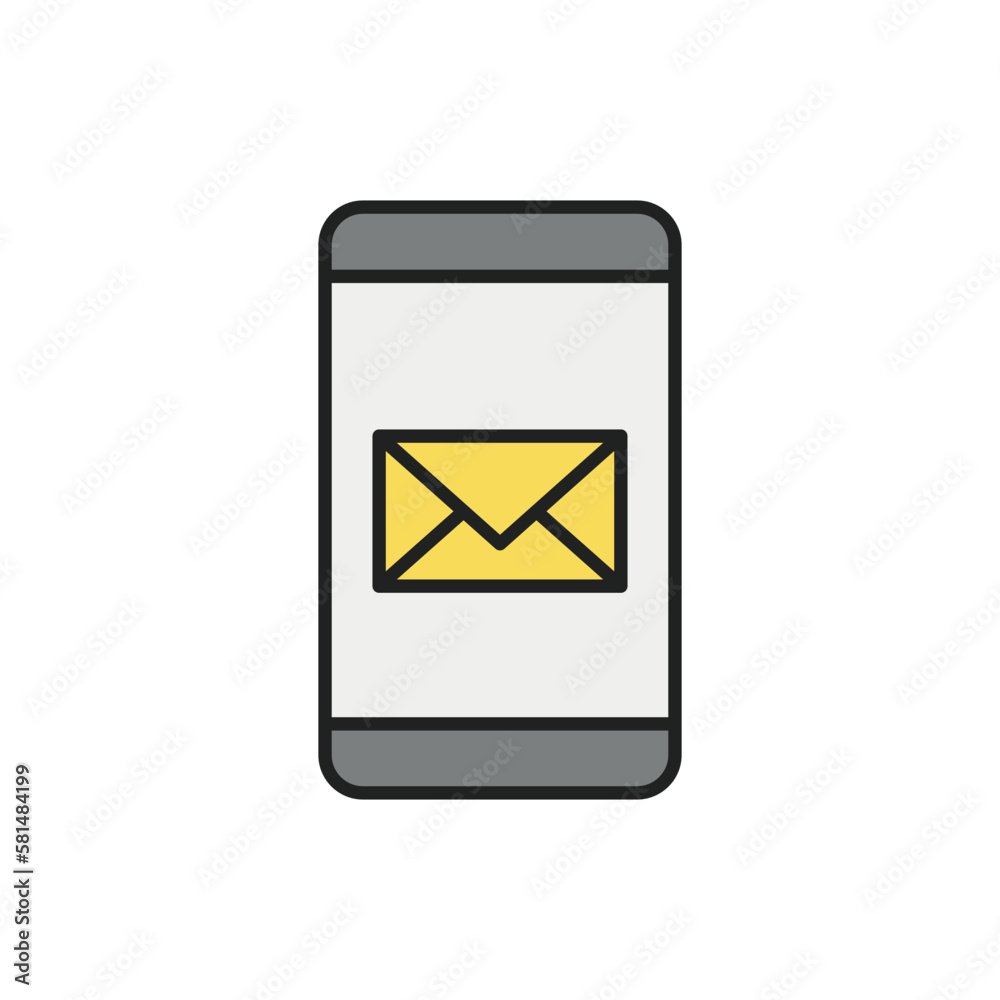 Smartphone with mail on the screen thin line icon. Color linear symbol. Vector illustration. Smartphone with mail on the screen thin line icon. Color linear symbol. Vector illustration.