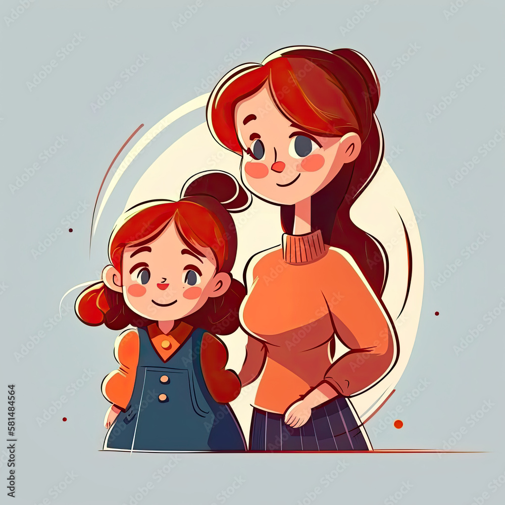 Mother and Daughter Cartoon Illustration AI Generative Mother and Daughter Cartoon Illustration AI Generative