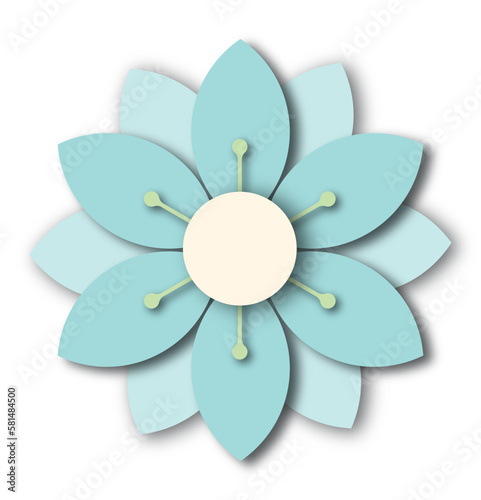 Paper blue flower. 3d illustration, vivid paper flowers, bright holiday floral background. Easter wallpaper, spring theme. set