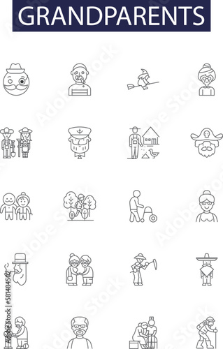 Grandparents line vector icons and signs. Grandma, Grandpa, Grandfather, Grandmother, Grandad, Granny, Nana, Papa outline vector illustration set