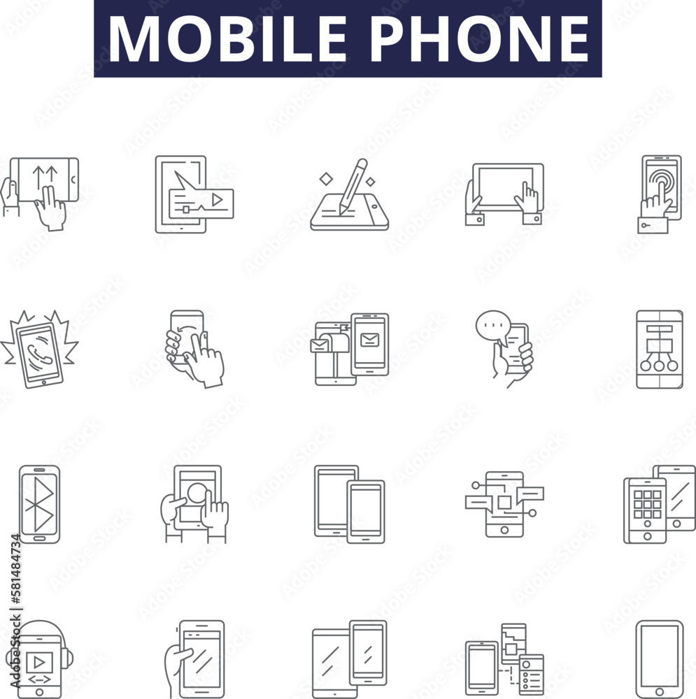 Mobile phone line vector icons and signs. phone, smartphone, handset ...