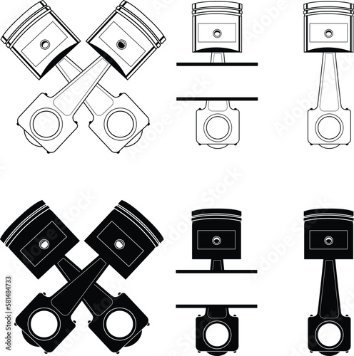 Crossed pistons vector. Black and White Pistons