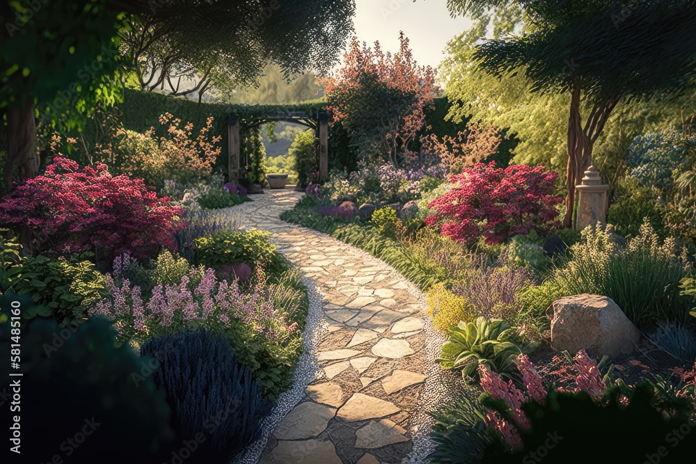 Obraz premium Path Leading Through a Garden 1. Generative AI