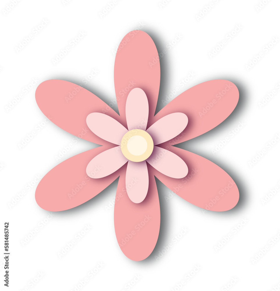 Paper pink flower. 3d illustration, vivid paper flowers, bright holiday floral background. Easter wallpaper, spring theme.