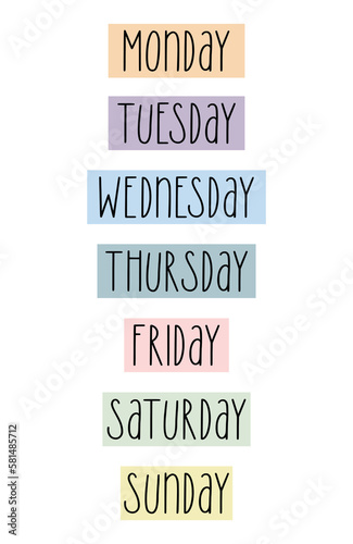 A collection of week days name banner design vector week name PNG design color full