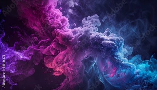 Abstract colored smoke on a dark background, smoky vape colored background generative by AI