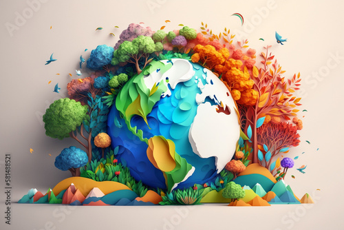 World environment and Earth Day concept with colorful globe and eco friendly enviroment. Generative ai.