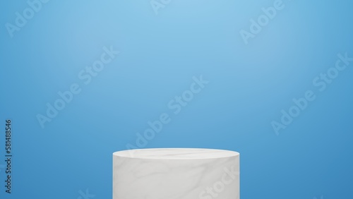 3d marble podium blue background ,  3d render mockup