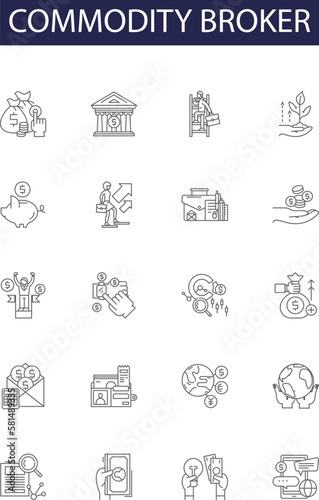 Commodity broker line vector icons and signs. broker, stockbroker, trader, investor, futures, dealing, derivatives, arbitrage outline vector illustration set