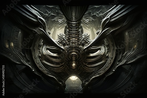 Dark sci-fi sculpture decoration in distant alien planet texture generative ai photo
