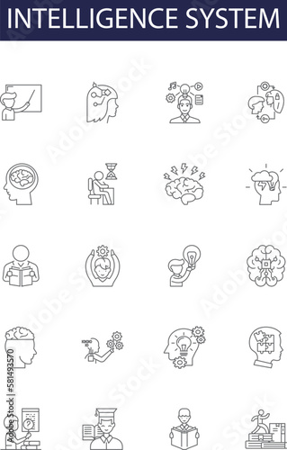 Intelligence system line vector icons and signs. Machine-Learning, Expert-Systems, Neural-Networks, Big-Data, Pattern-Recognition, Autonomous-Agents, Artificial-Intelligence, Language-Processing