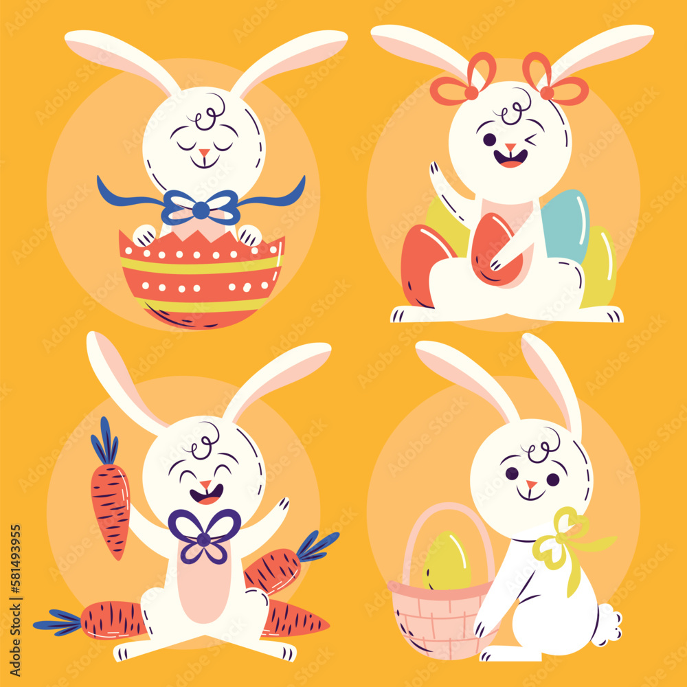 Obraz premium easter bunny with eggs and Easter seamless pattern with rabbits and bunny free vector