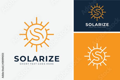 Initial Letter S Sun Solar Panel or Summer Sunset Sunrise Sunlight Season logo design