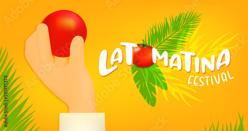 La Tomatina festival banner. La Tomatina in Spain. tomato fight. tomato battle