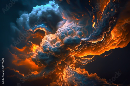 Fire water cloud abstract background, generative ai