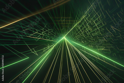 Abstract green laser background, generative ai