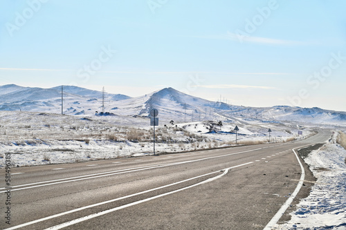 Street View of Highway in Irkutsk Oblast During Winter in Siberia