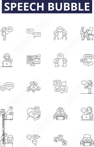 Speech bubble line vector icons and signs. Speech, Conversation, Word, Utterance, Noise, Remark, Bubbles, Interjection outline vector illustration set