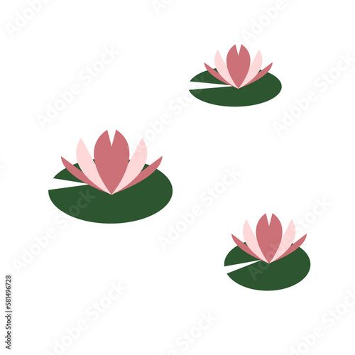 Vector simple lilly pads with lotus flower on a pond.