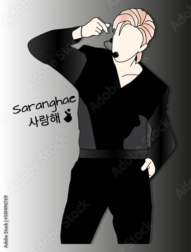 digital vector illustration of a male k-pop idol sketch image. South Korean boyband sketch drawing eps.10