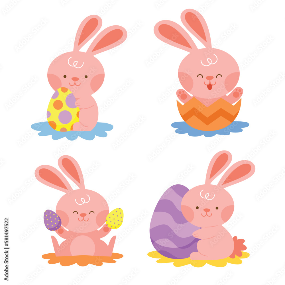 set of easter rabbits and Easter seamless pattern with rabbits and bunny free vector set of easter rabbits and Easter seamless pattern with rabbits and bunny free vector