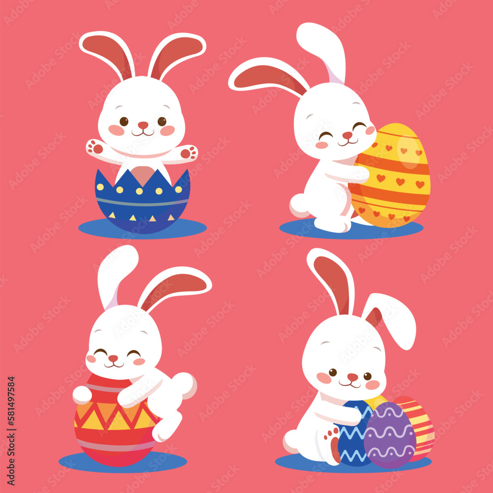 Fototapeta premium easter bunny with eggs and Easter seamless pattern with rabbits and bunny free vector