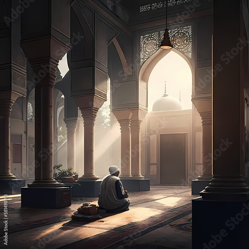 Mosque Praying Activity. Generative AI