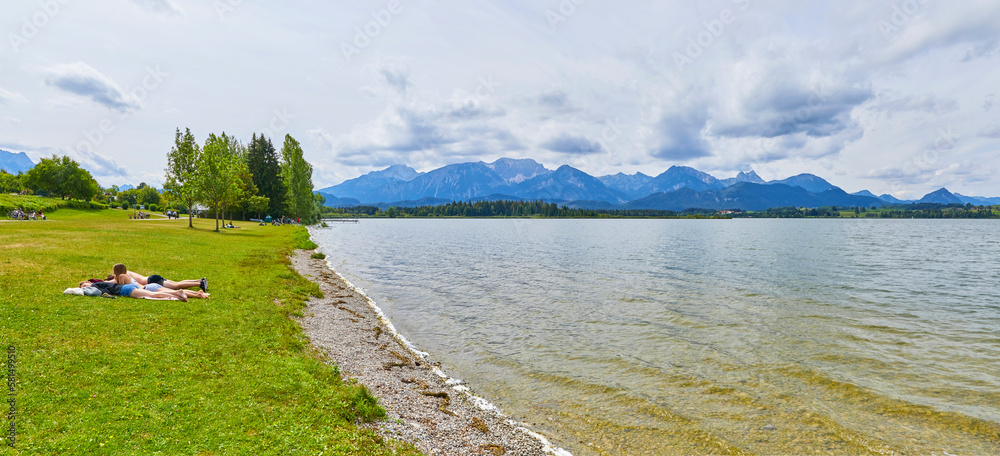 Beautiful panorama of the Hopfensee in Bavaria, South Germany.