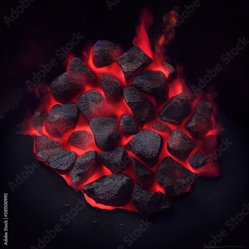 Hot burning coals. AI render.