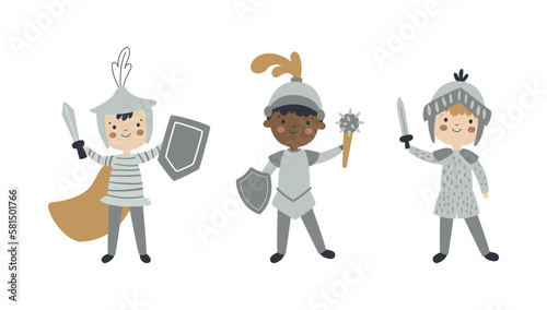 vector set of cute baby boy knights