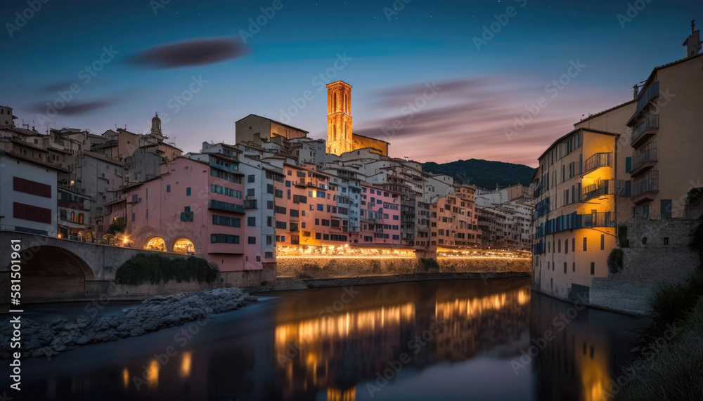 Girona Old Town. Journey through incredibly beautiful Spain. Generative AI