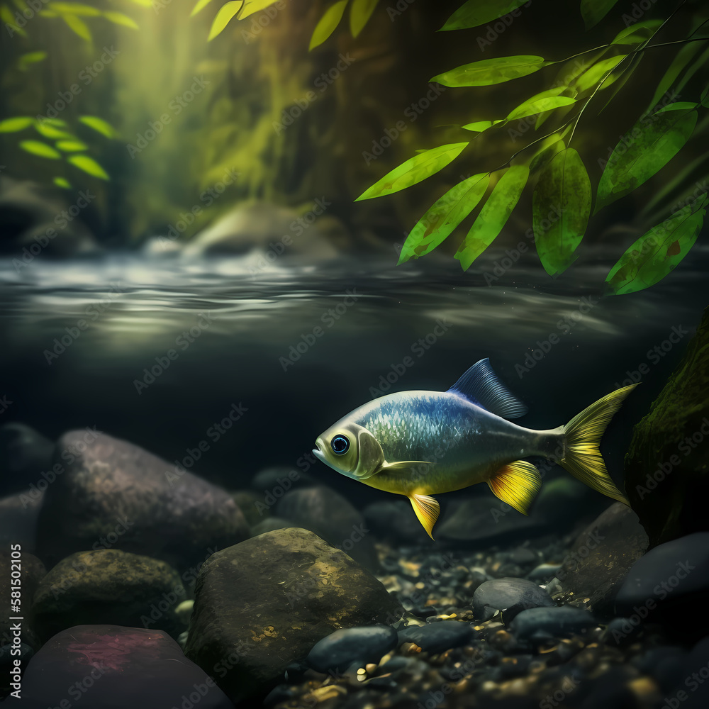 Fototapeta premium Tetra Fish Under Water Rain Forest. Generative AI