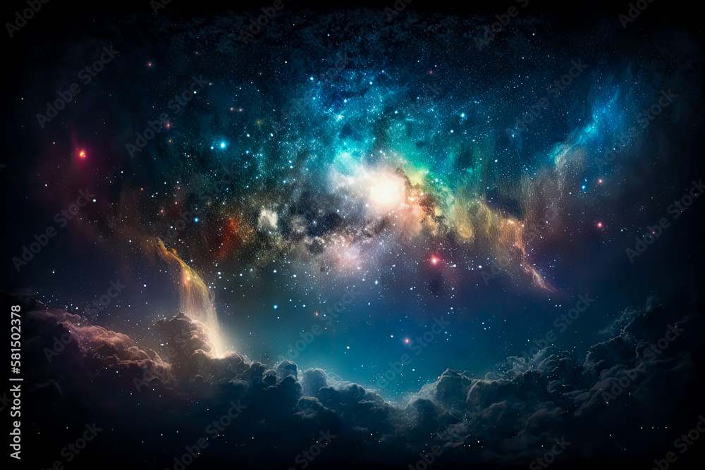 Night sky - Universe filled with stars, nebula and galaxy, flat 2d texture - Exploration, celestial, otherworldly, cosmic, infinite, mysterious, vast, mesmerizing, beautiful, colorful, 
